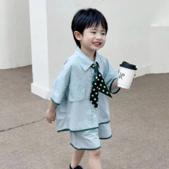 男児2024夏の韓国版児童学院風シャツセット