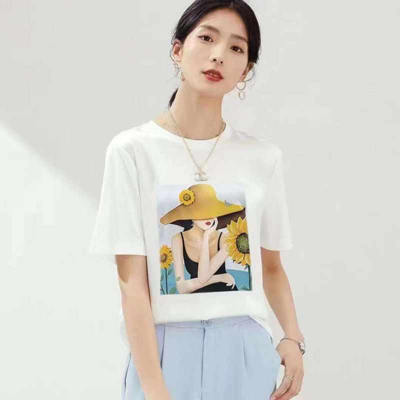 AB impreso de manga corta de verano impreso camiseta de las mujeres blancas de reducción de edad elegante adelgazar superior de secado rápido todo partido redondo image 4