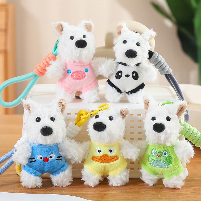 Cute niña garabateado perro West Highland puppy peluche mini muñeca regalo bolsas colgantes al por mayor