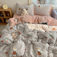 韩系ins风A类古法水洗棉床上四件套小清新全棉宿舍三件套单被套