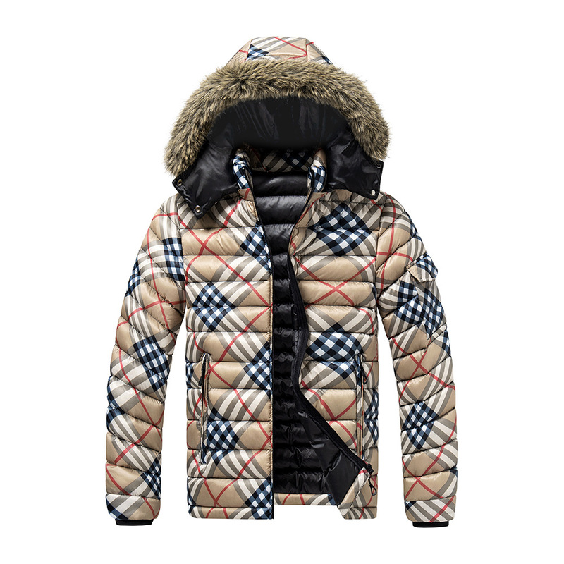 2026 Slim Fit Detachable Hood Jacket Warm Cotton Coat Men's Light Luxury Striped Thickened Cross-Border Burberry Detachable