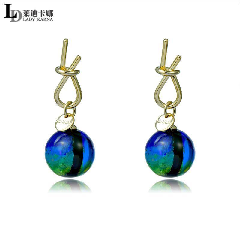 Geometric women's blue glass crystal ball earrings ins style s925 silver needle jewelry origin