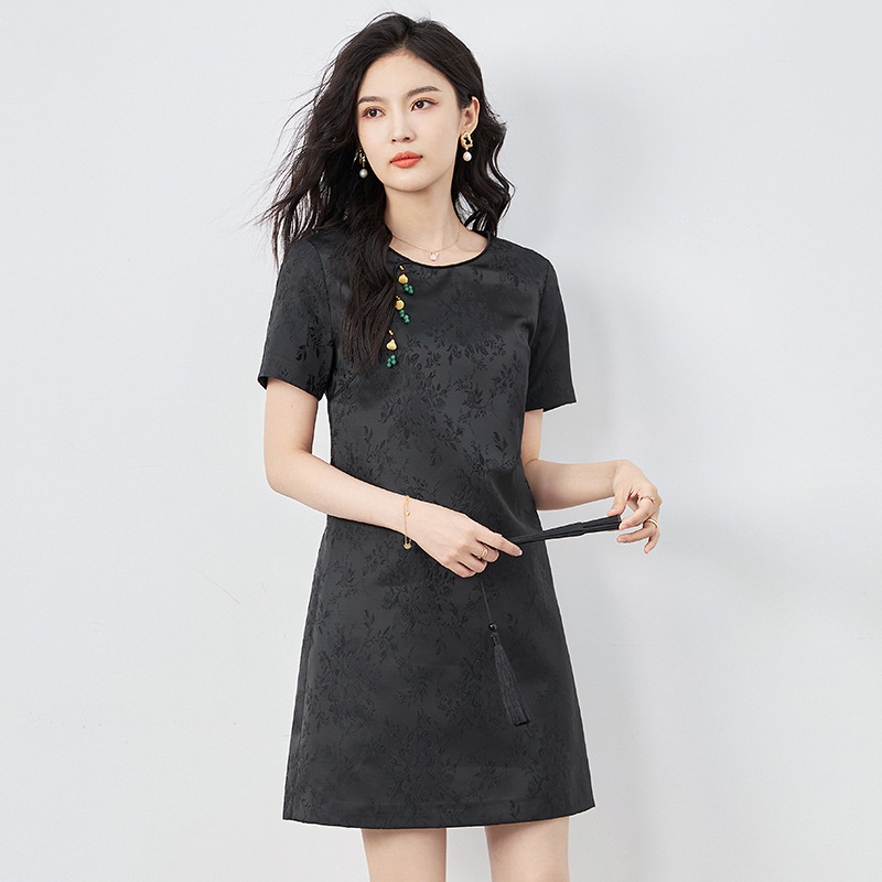 Đầm suông nữ midi tay ngắn mùa hè — 2417504 - Xanh lá cây chi tiết 3