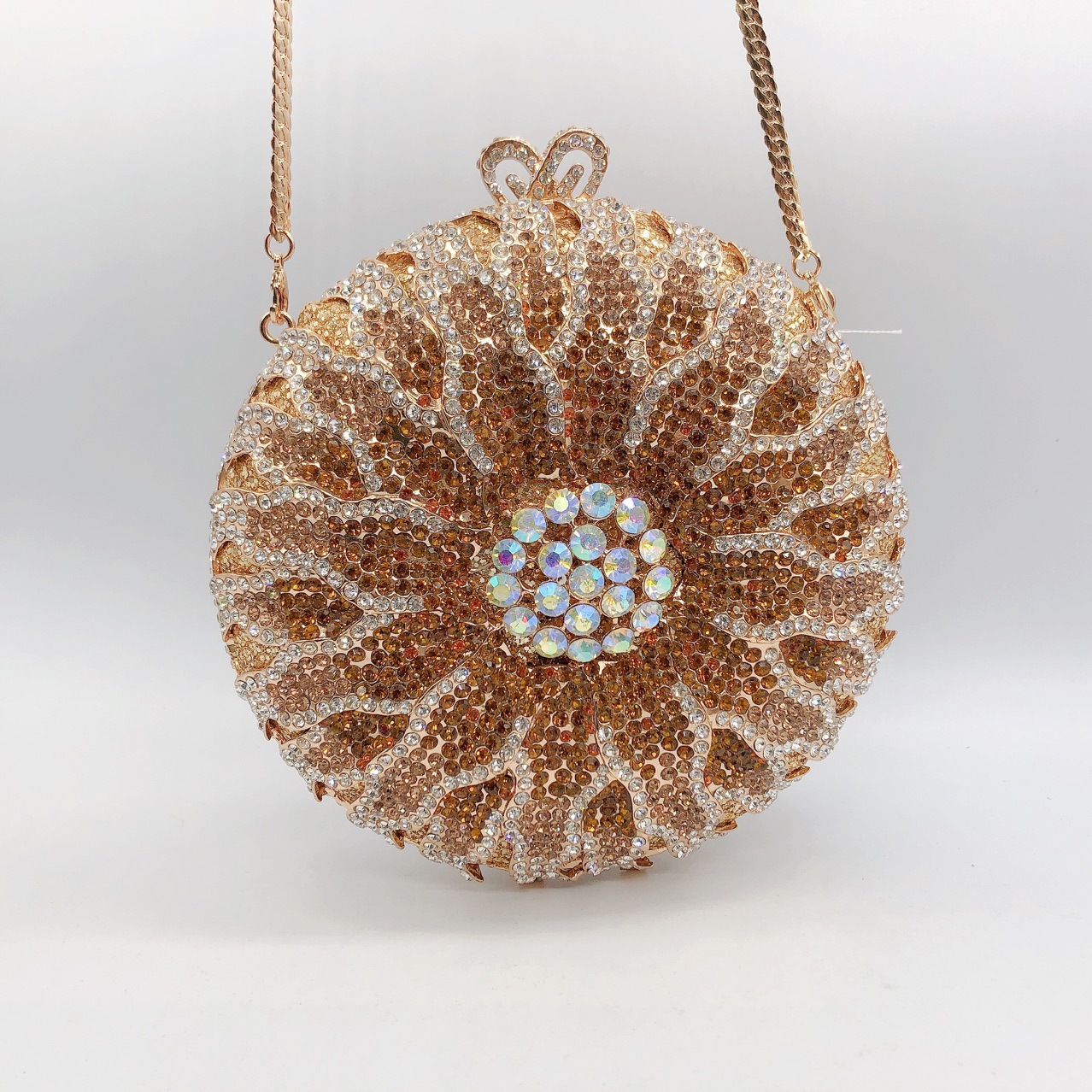 * transfronterizo nuevo paquete de diamantes de la cena del dios del sol bolso de diamantes redondo completo bolso de diamantes de banquete europeo y americano de mano bolso de diamantes de mujer embrague