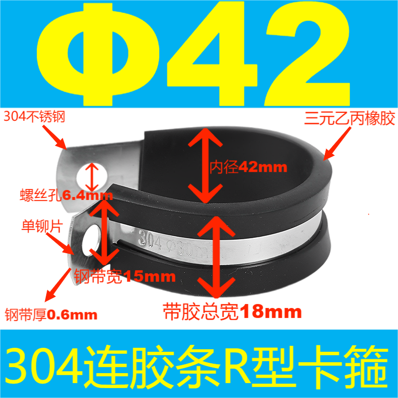 304 acero inoxidable tira de goma garganta tipo R tubo de agua fijo abrazadera de alambre de cable de alambre de tubo de acero inoxidable abrazadera de amortiguación