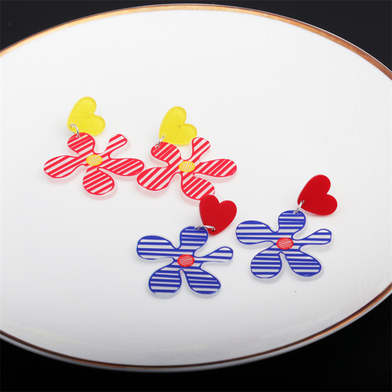 Three-dimensional Embossed Printed Acrylic Flower Earrings display picture 4