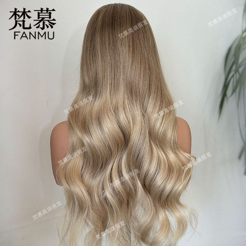 High-End Swiss Lace White Wig for Women, Long Wavy 100% Full Headband Human Wig Without Glue Headband