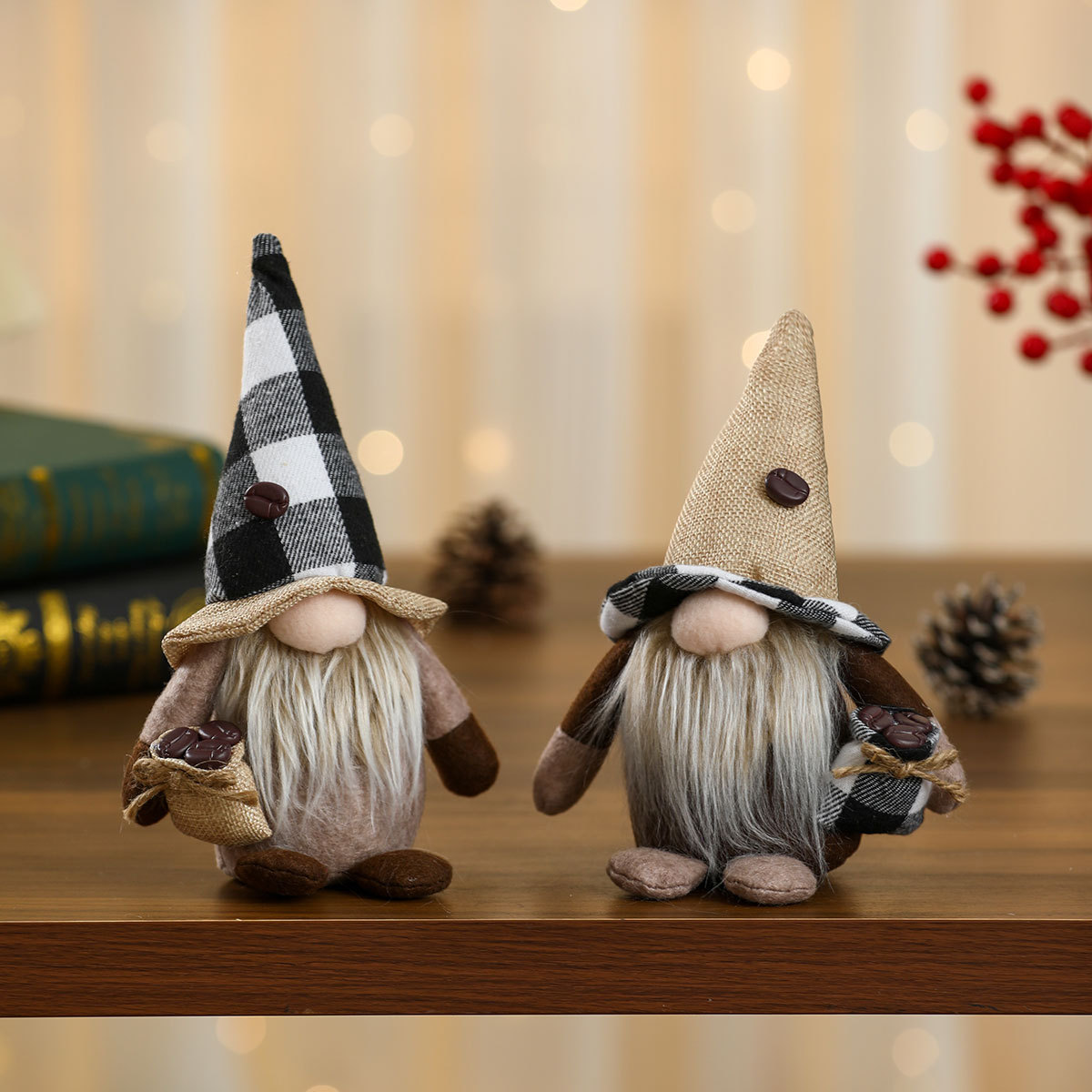 Nuevos adornos para el hogar transfronterizos muñecas sin cara muñecas adornos enanos abrazan granos de café muñecas Rudolf