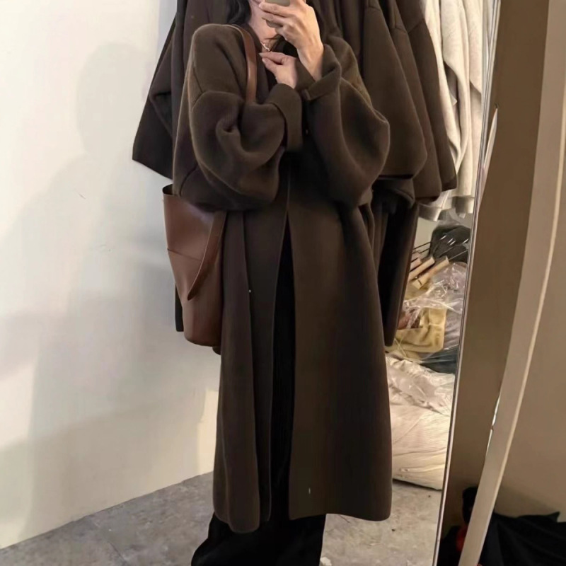 秋冬纯色慵懒过膝宽松大衣大版外套高级显瘦针织开衫毛衣女中长款|undefined