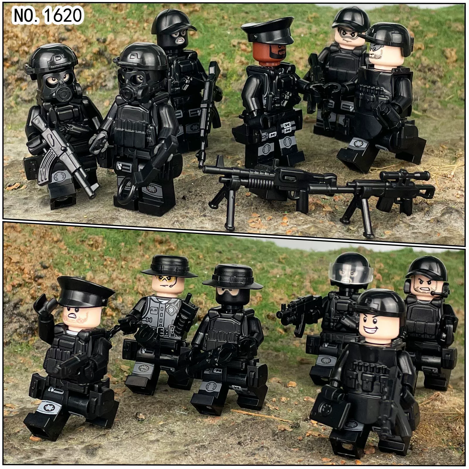 99 Swat Minifigures Cross-Border Wholesale Kidsren's Assembled Small Particle Building Block Toys 1620 Hot Selling Military Weapon Shield