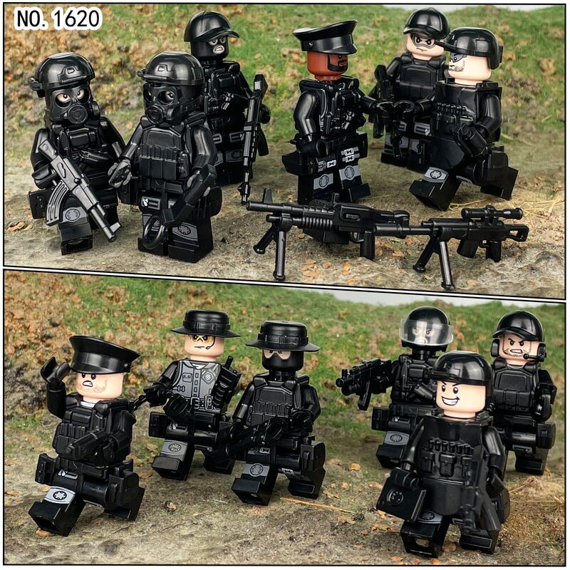 99 Swat Minifigures Cross-Border Wholesale Kidsren's Assembled Small Particle Building Block Toys 1620 Hot Selling Military Weapon Shield