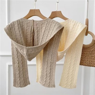 Spring and Autumn outdoor knitted net red one-piece hat small shawl women's hat scarf versatile fashion neck protection fake collar fashion