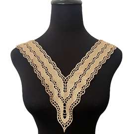 特色人造丝V领水溶刺绣 金色假领子女装礼服裙子百搭装饰辅料