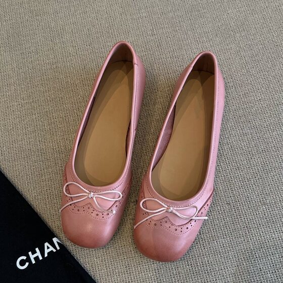 Cowhide Edition ~ Flat Brogue Carved Bow Single-layer Shoes 2025 Spring and Autumn New Genuine Leather Round Head Mary Jane Shoes