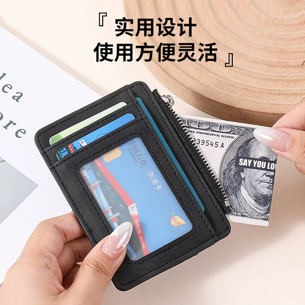 New Card Holder Wallet Skin-Feel Pu Zipper Wallet Card Holder Id Bag Multi-Card Slot Fixed Logo Wallet Coin Purse