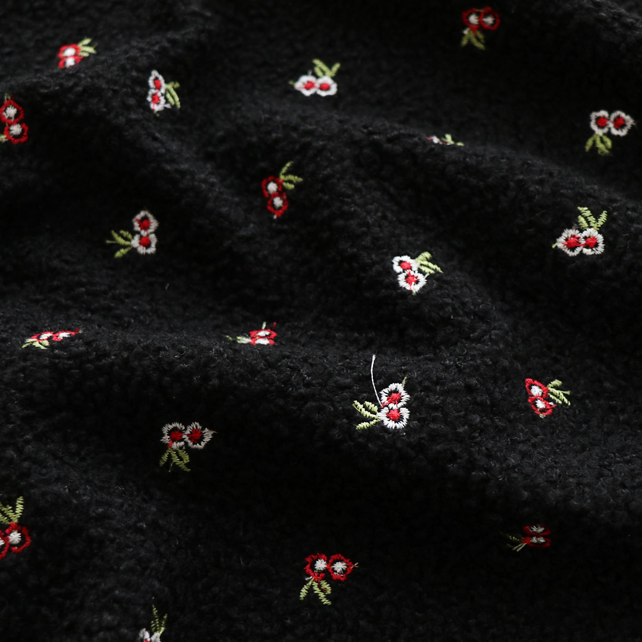 ins韩风羊羔毛刺绣小碎花绒布料小香风外套面料玩具抱枕diy手工布