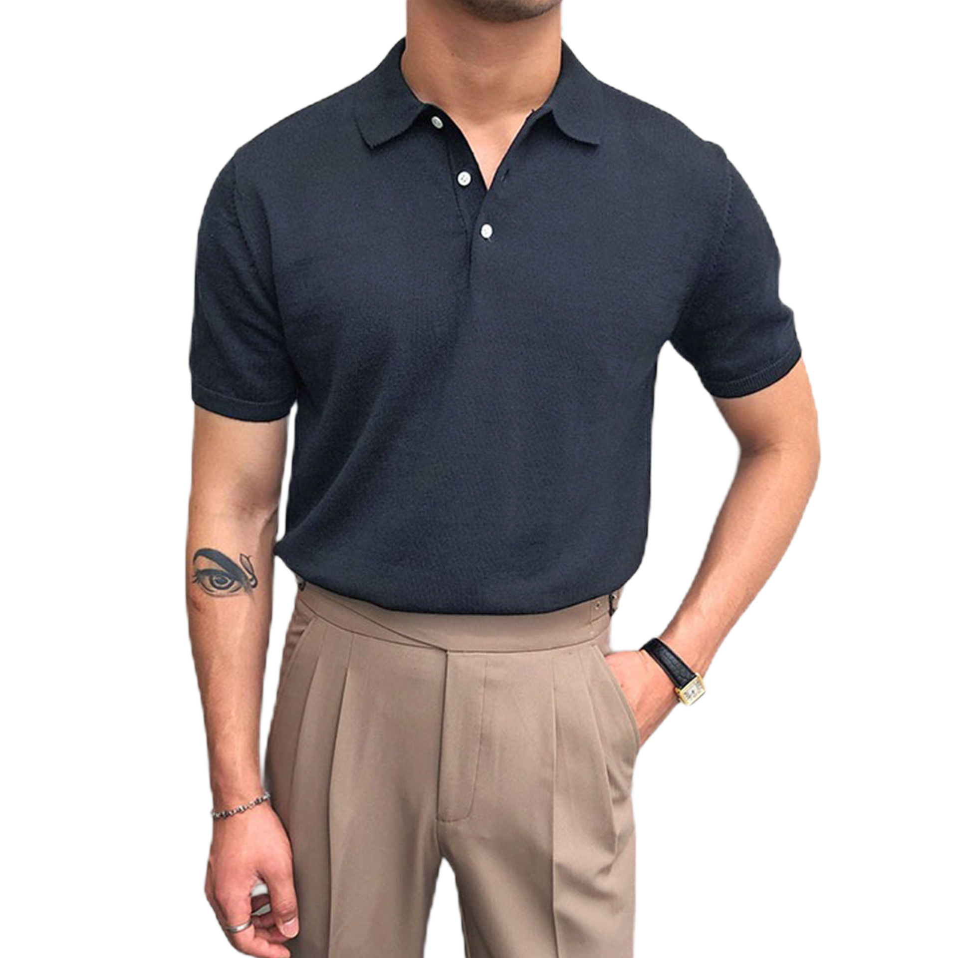 Estilo explosivo transfronterizo código europeo más tamaño suéter de manga corta camisa POLO para hombre solapa camiseta de negocios Ice Silk Summer Factory al por mayor