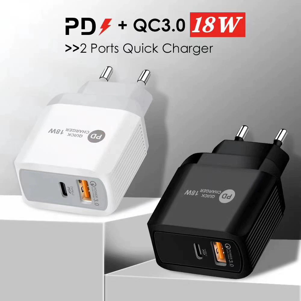 Зарядное устройство PD12W 5V2A европейского и американского британского стандартов, зарядная головка Type-C, адаптер PD+USB