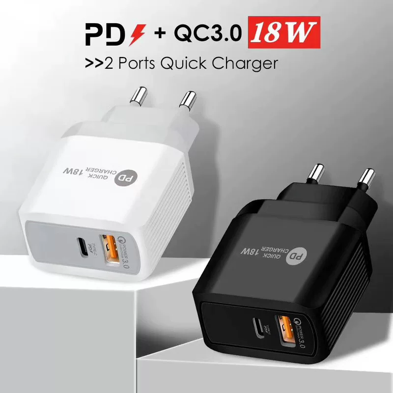Зарядное устройство PD12W 5V2A европейского и американского британского стандартов, зарядная головка Type-C, адаптер PD+USB