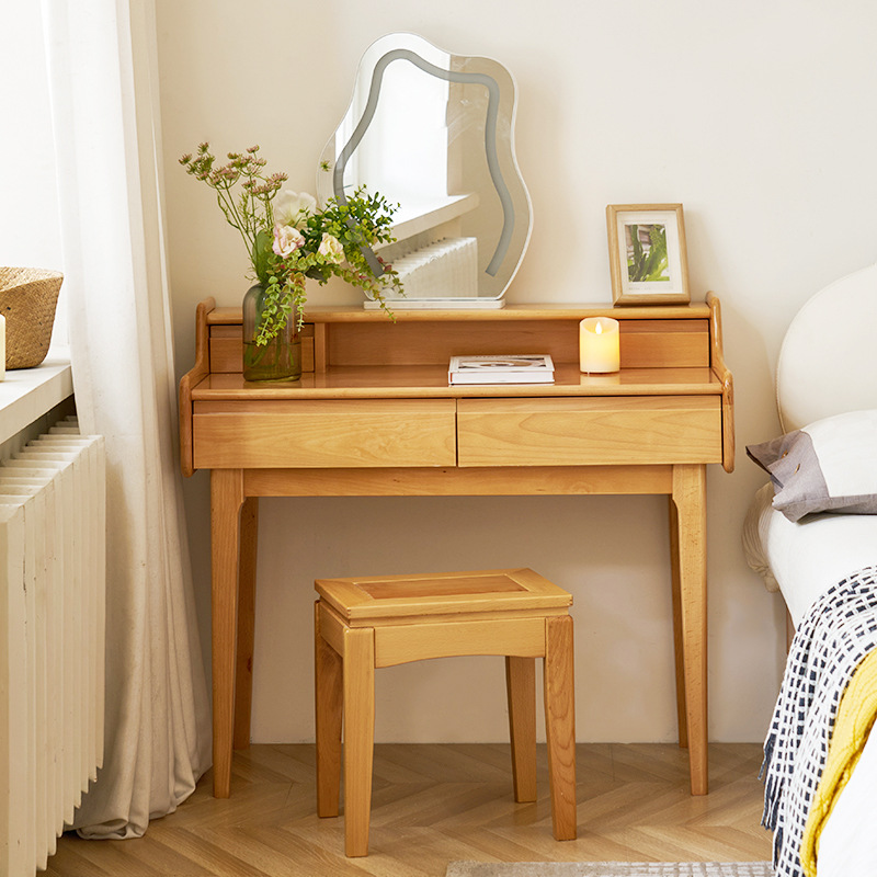 Qinyu 드레싱 테이블 순수 단단한 나무 북유럽 스타일 너도밤 나무 일본식 현대 간단한 드레싱 테이블 침실 작은 아파트 드레싱 테이블