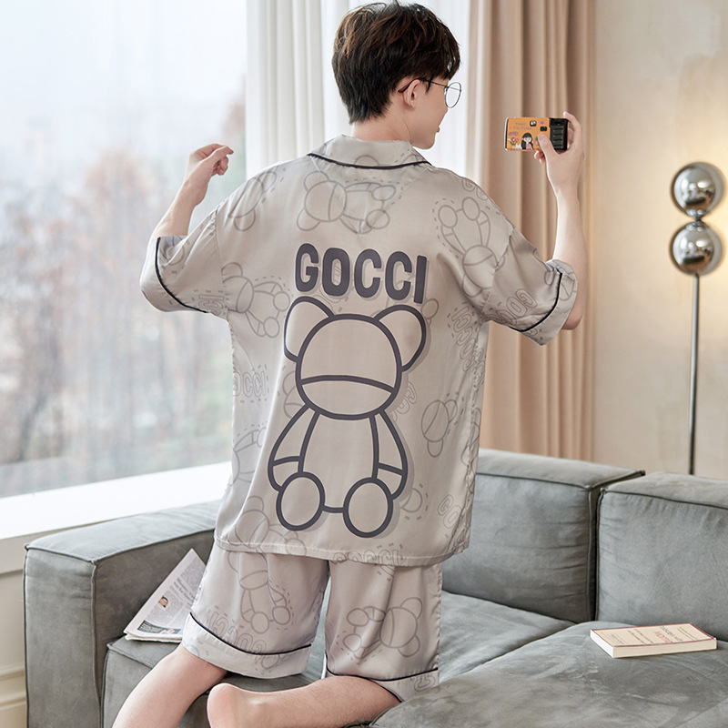 Pajamas Men's Summer Ice Silk Short-Sleeved Thin High-End Silk Summer Men's Teenagers Student Suits