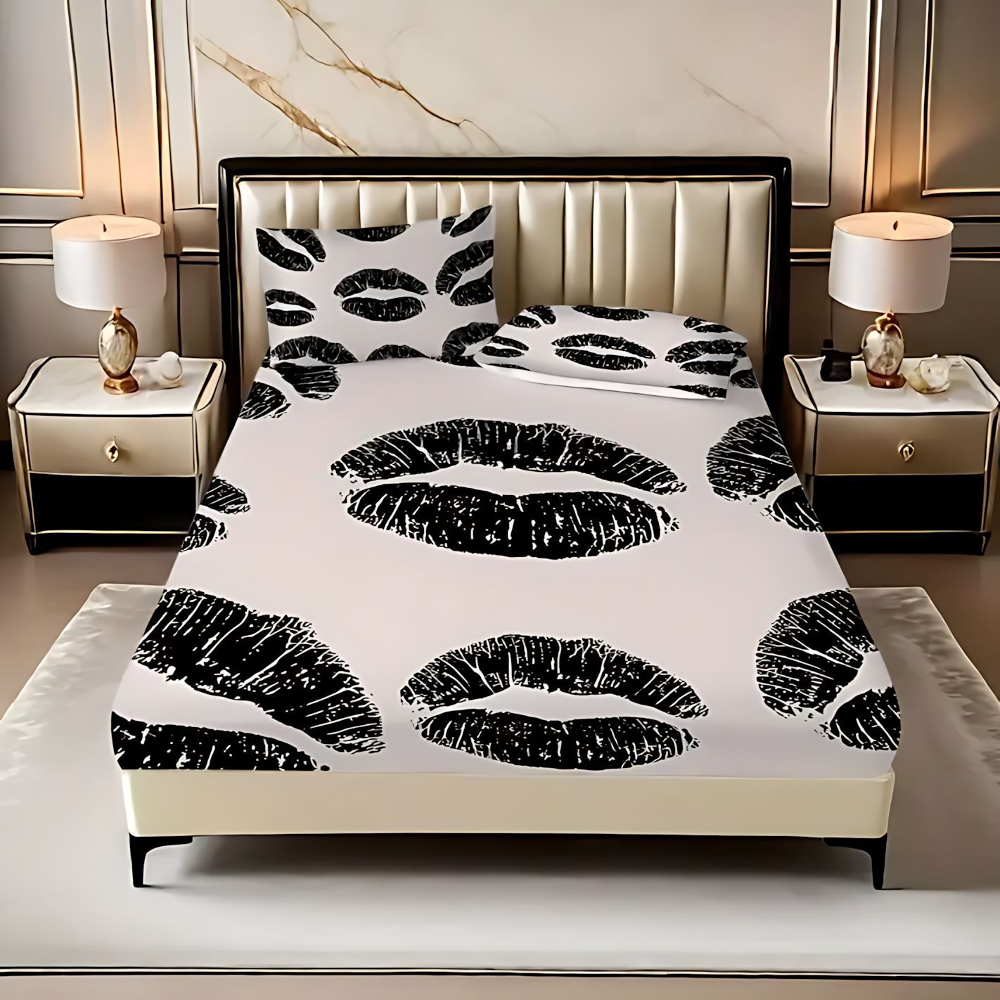 TEMU / JIT transfronterizo sexy labios impresión digital 3D cama de polirido kazu funda de almohada fuente de patrón fabricante