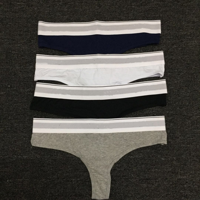 Guess You'Re Nibbling on Aliexpress Trendy Brand Hot-Selling Wide-Brimmed White-Edged Women's Thong Briefs Pure Cotton T-Back Wholesale