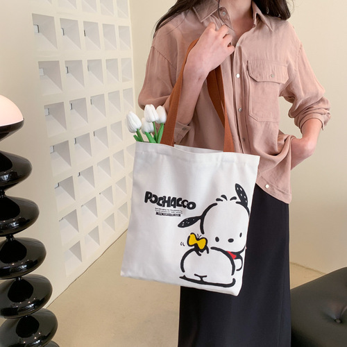 Canvas bag for girls  high-looking cartoon shoulder bag niche design large capacity ins versatile handbag