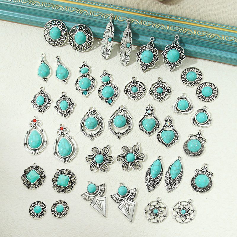 Turquoise Earrings Pendant DIY Jewelry Accessories Ancient Silver Ethnic Bohemian Jewelry Joker Yiwu Wholesale