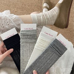 Iu系満 ~ 夏の透かし彫りメッシュ通気性スタッカ靴下少女純色百合中筒と靴