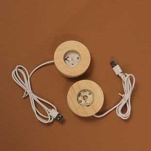 [Free shipping] Creative LED solid wood luminous round square wooden base USB socket ball seat 6CM8CM water