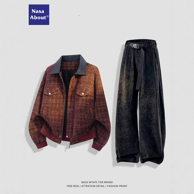 Nasa about Trendy Brand Small Fragrance Jacket Men's Spring and Autum New Loose Casual Wear Set