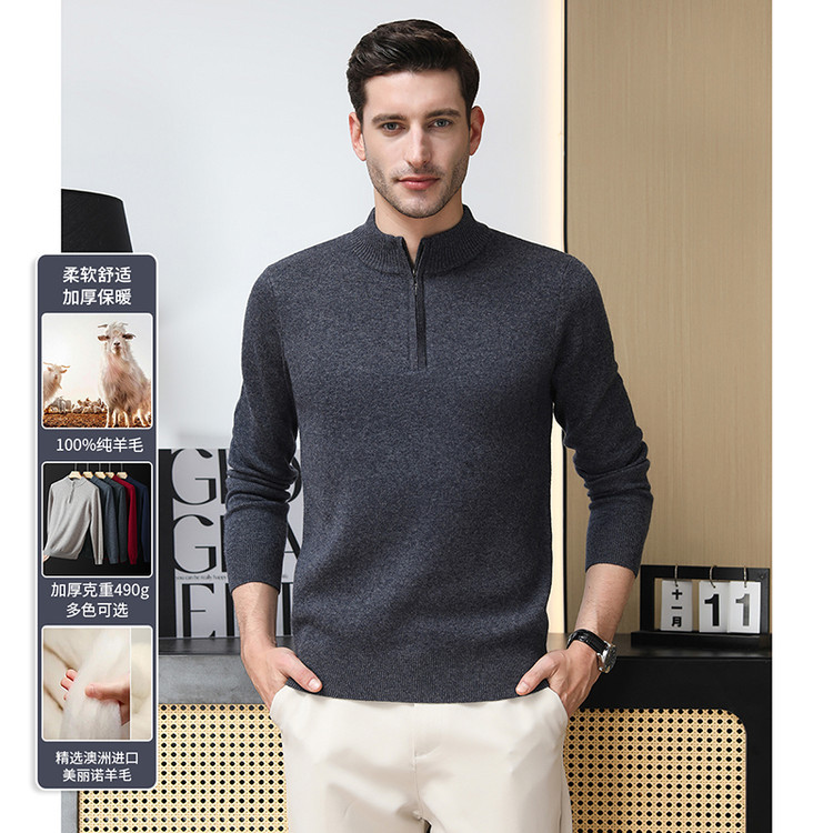 Suéter de hombre simple pullover cremallera de moda casual base de comercio exterior popular suéter de invierno de otoño de manga larga