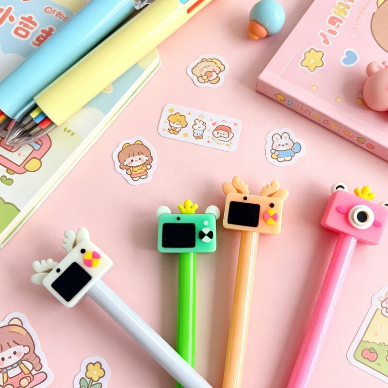 Popular Colorful Camera Cartoon Creative Pen Cap Ballpoint Pen Accessories Pvc Soft Rubber Gel Pen Protective Cover Wholesale
