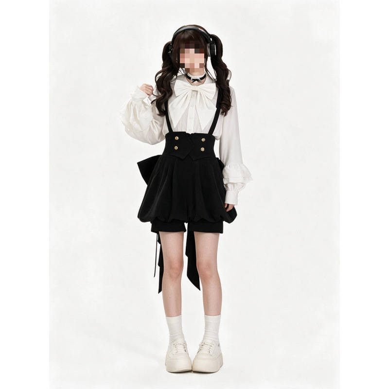 lolita prince-style shirt and shorts, elegant, dark, cute, early autumn new two-piece set, preppy style overalls lolita prince-style shirt and shorts, elegant, dark, cute, early autumn new two-piece set, preppy style overalls