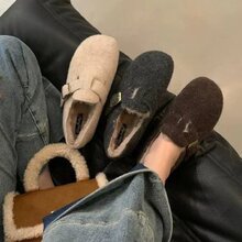 厚底毛毛拖鞋女冬外穿2024森系复古勃肯鞋女加绒懒人一脚蹬棉拖鞋