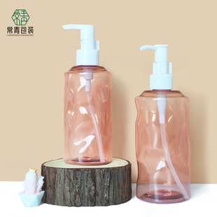 Customized Pet Slanted Shoulder Water Ripple Press Lotion Bottle 300ml Shampoo and Shower Makeup Remover Oil Pump Repackaged Plastic Bottle