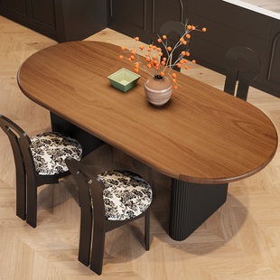 French Retro Small Apartment Dining Table Restaurant Home Dining Table Oval B&B Pure Solid Wood Mid-Century Style Table and Chair Combination