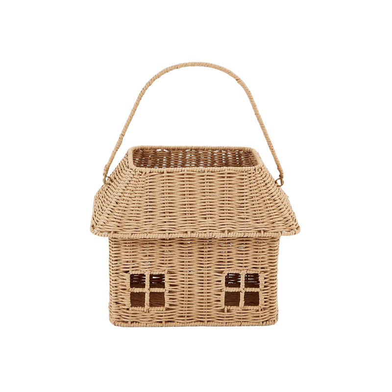 ins tejido a mano casa cesta de escritorio con cubierta de almacenamiento decoración de la habitación de los niños fotografía juguetes cesta de almacenamiento