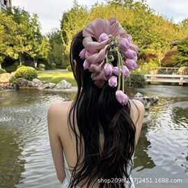 原创高级感郁金香花朵抓夹头饰女后脑勺盘发鲨鱼夹大号发夹子发饰