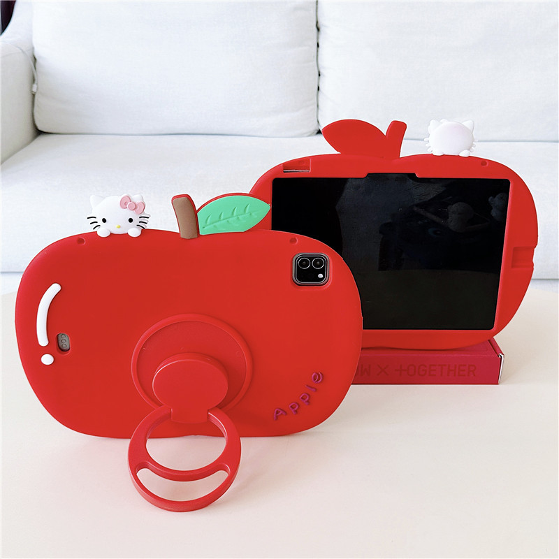 Red Apple Kitty Cat iPad 10 Tablet Protective Case Rotating Stand Air456 Cartoon Anti-Fall Suitable Red Apple Kitty Cat iPad 10 Tablet Protective Case Rotating Stand Air456 Cartoon Anti-Fall Suitable