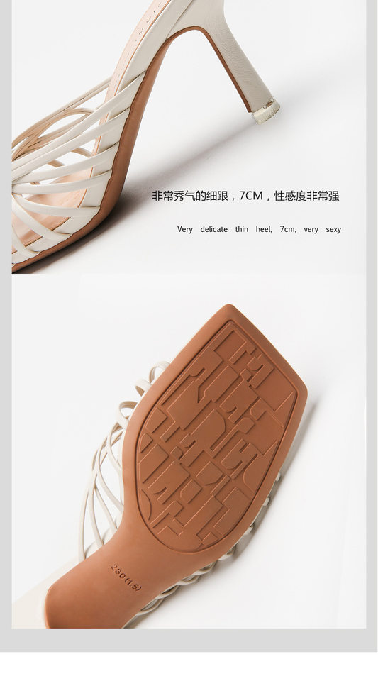 Dép sandal nữ quai dệt gót vừa mũi vuông hở mũi — Màu bạc, Màu mơ, Màu vàng nhạt chi tiết 11