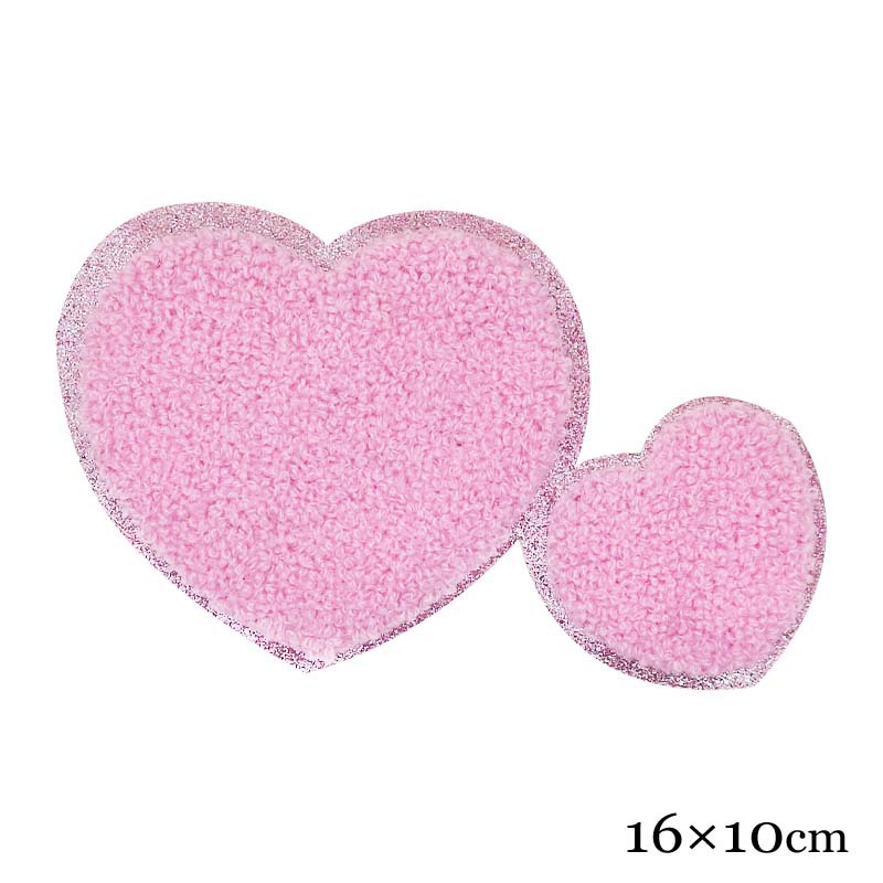 格丽特闪粉布粉色毛巾绣爱心布贴 刺绣章标 背包装饰配件辅料订做
