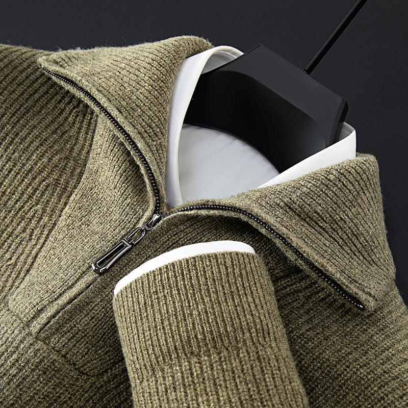 All-Wool Classy Half-Zip Lapel Woolen Knitwear for Men in Autumn and Winter Thickeneded Warm Knitted Knitwear Fashionable Knitwear for Men