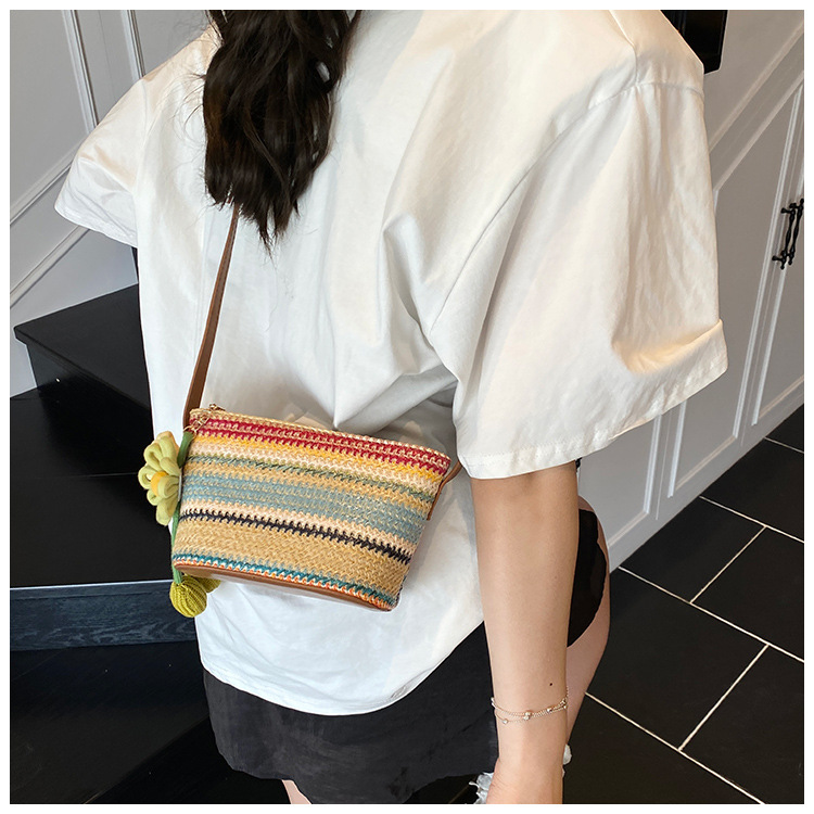 Fashionable small bag for women: New Summer 2025 colorful woven bucket bag, crossbody bag, vacation small single-shoulder bag undefined
