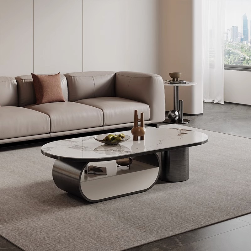 Mesa de té de placa de roca ovalada de lujo de estilo italiano moderna minimalista con cajón creativo apartamento grande y pequeño sala de estar mesa de té en casa