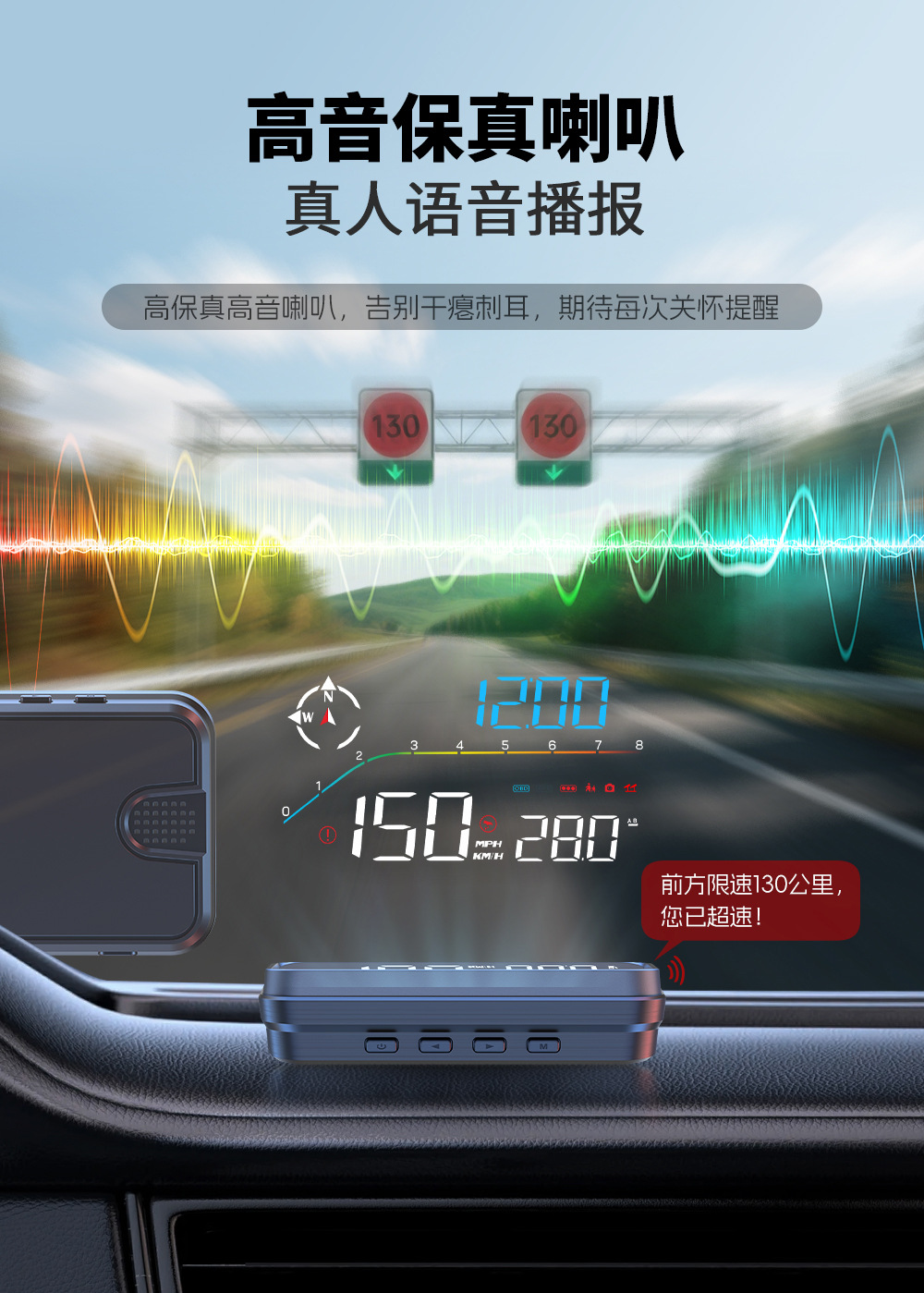 HUD high-definition car head-up display with voice electronic dog function, OBD GPS dual system, high-temperature resistant