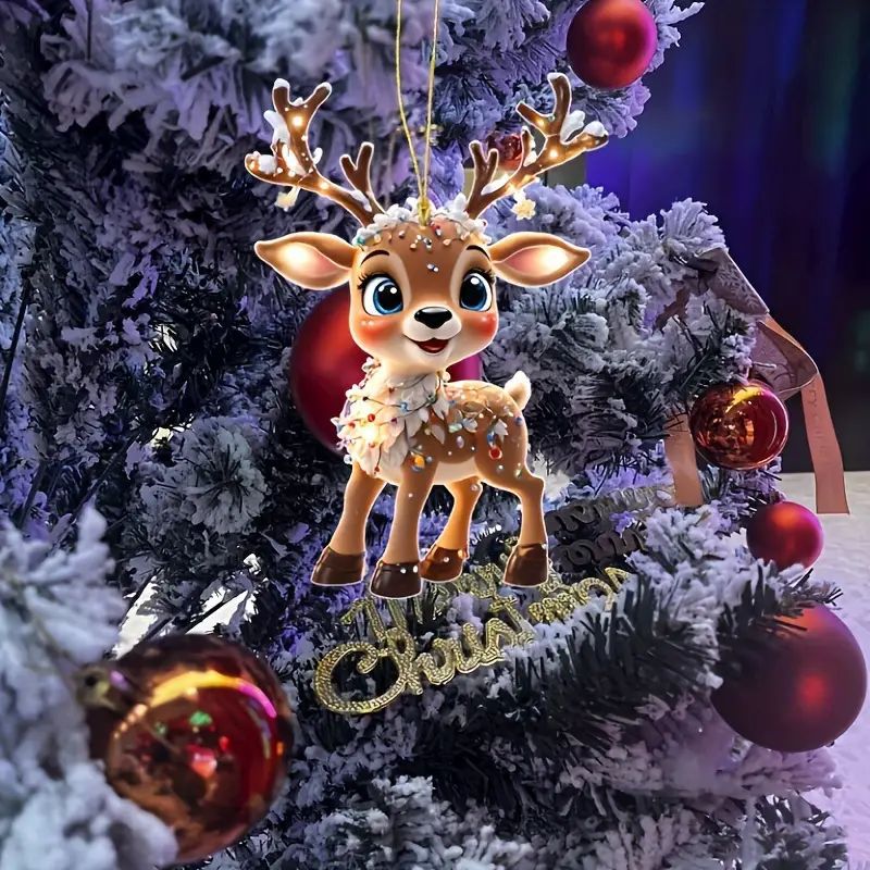 Navidad nueva decoración de árbol de Navidad de alce acrílico plano transfronterizo colgante de espejo retrovisor para el hogar colgante