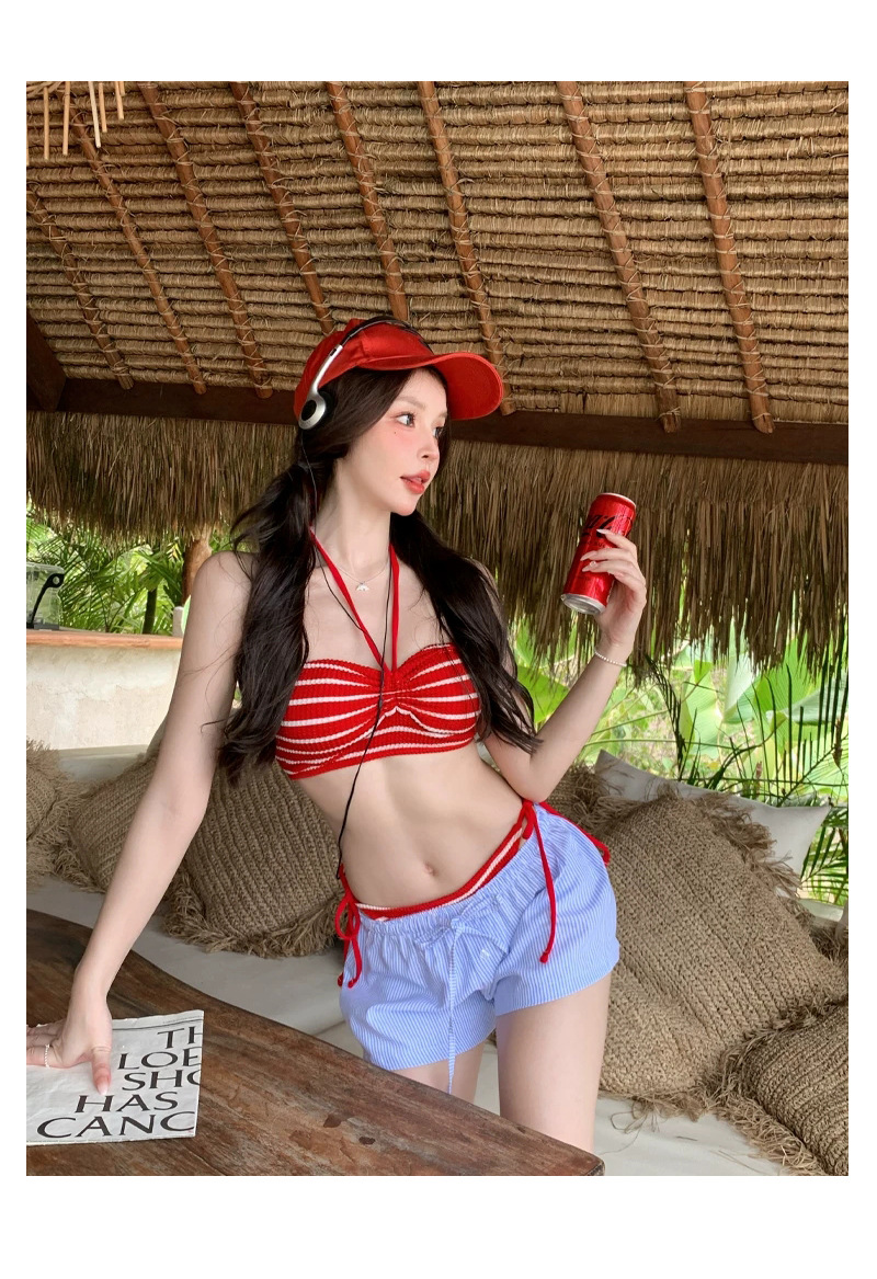 Dam bikini tredelat set med ränder för stranden_voghion.com