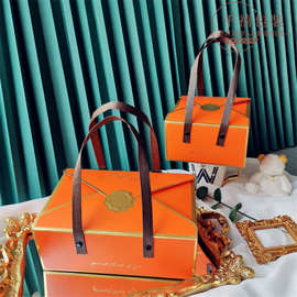 橙色手提曲奇饼干包装盒 玛格丽特奶枣巧克力脆脆坚果烘焙手提盒